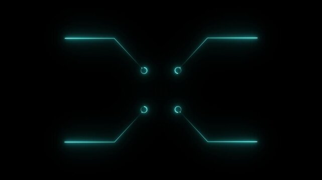 Four callout cyne Neon Hud elements Neon line animation Isolated on Black Background.4k motion..
