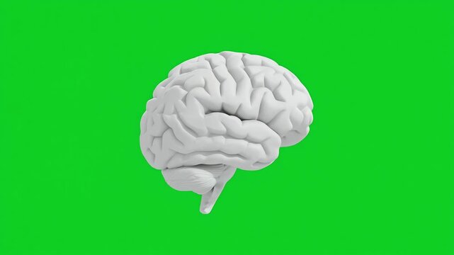 Rotating White Human Brain 3D Model on Green Screen Background