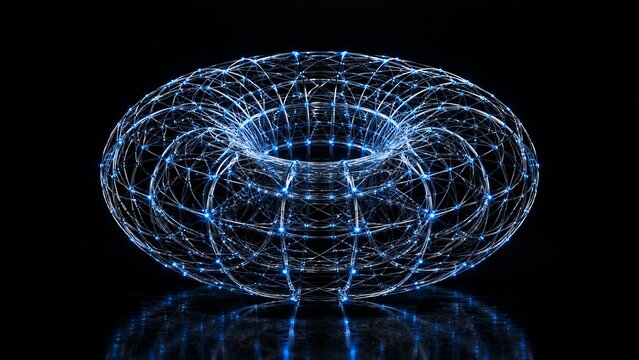 Futuristic Blue-Node Wireframe Torus