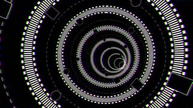 Hypnotic Spiral Tunnel Visual with Vibrant Neon, Concentric Circles and Black and White Optical Illusion Creating Motion, Infinite Depth, and Psychedelic 3D Wormhole Effects on Dark Background. 4k