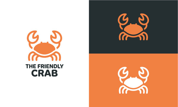 Friendly crab logo design template set, marine animal vector icon for seafood restaurant and market branding concept