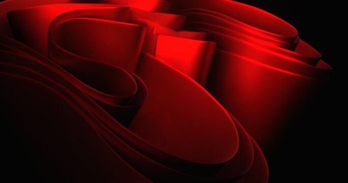 A high-contrast abstract composition of vibrant red flowing ribbons and layered curves, designed with smooth gradients and a minimalist aesthetic.