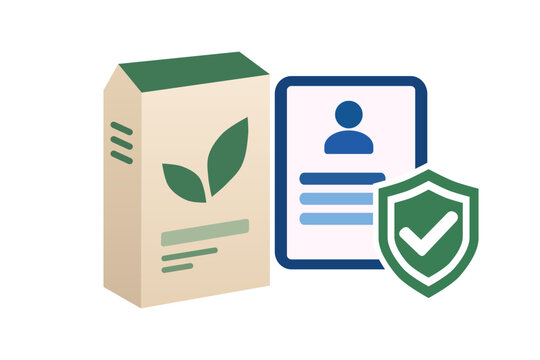 Digital product identity. Consumer package and security shield. Product authentication concept