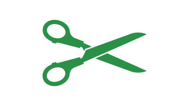 green scissors cut tool office supply stationery equipment craft tailor paper snip barber geometry element flat vector illustration single icon design