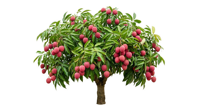 Lychee Fruit Tree with Abundant Ripe Red Fruits and Green Foliage Isolated on Transparent Background png