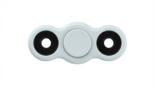 Modern white fidget spinner toy with dark metal bearings captured in studio lighting on white background