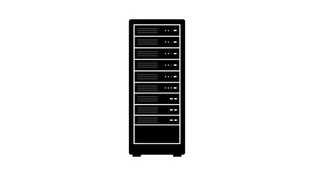 black server rack cabinet technology computer network database storage digital hosting equipment item flat vector illustration single icon design