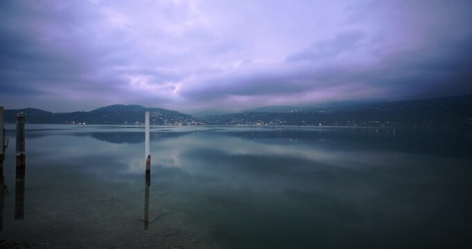 Landscape at dawn over the town of Arona