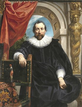 Antwerp merchant Rogier Le Witer against a splendid background, painting by Jacob Jordaens, Historic, digitally restored reproduction from a historic work of art