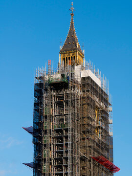 UK, Lonodon, Big Ben is covered by scaffolding during renovation