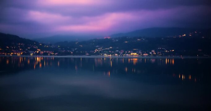 Fantastic landscape at dawn in Ranco, on Lake Maggiore