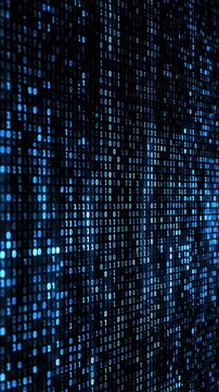 Abstract digital binary code stream, glowing blue ones and zeros in futuristic technology matrix