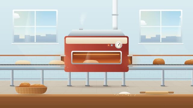 Automated Industrial Bakery Conveyor Belt Baking Bread in Tunnel Oven