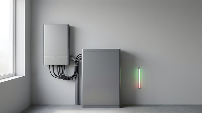 Wall mounted utility system with an energy indicator, showing residential heating performance, electricity use, energy savings, and home energy management