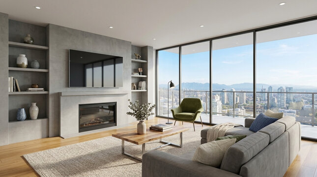 Modern Luxury Apartment Living Room with City View
