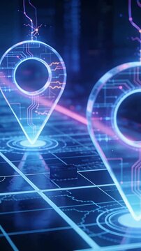 Vertical video: Pulsing front pin reforming on neon grid by magenta scan, anchoring pair
