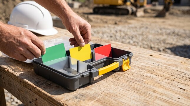 Access cards organized for construction crew security