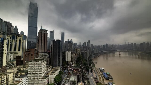 Chongqing cyberpunk city skyline fast loop