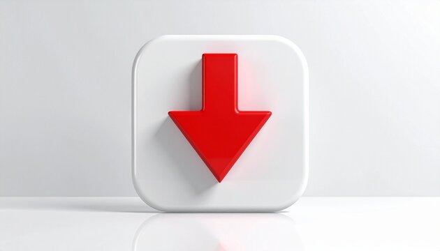 Red 3d arrow going down stock icon on white background. Bankruptcy, financial market crash icon for your web site design, logo, app, UI. graph chart downtrend symbol.chart going down sign.

