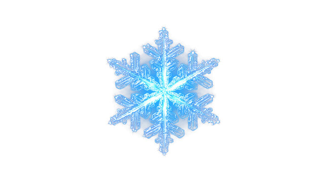 Glowing ice flake with crystalline texture isolated on transparent background