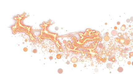 Glowing Santa sleigh and reindeer with orange sparkle trail isolated on transparent © senmachine