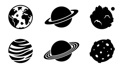 Minimalist planet icons vector set, black and white space symbols for graphic design © black man