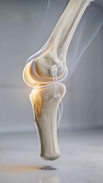 Vertical video: Shifting camera knee joint rotating showing anatomy in lab femur tibia