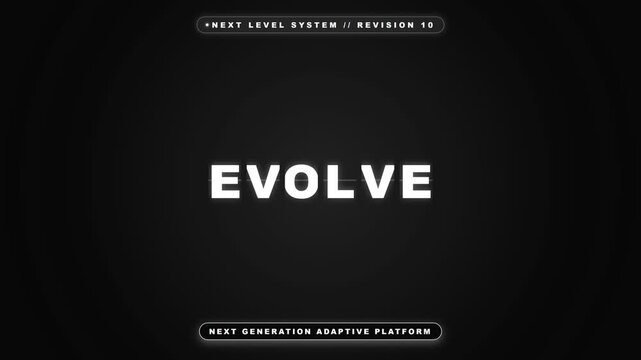 Modern digital interface displaying evolve word with glowing white text against dark futuristic background