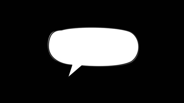White speech bubble doodle popping up on black background with hand drawn comic style outline
