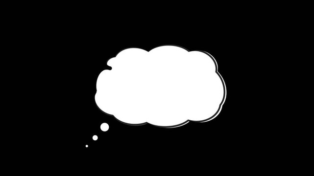 White thought bubble graphic with black outline and glowing effect appearing against dark background
