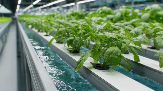 Modern hydroponic system delivering nutrientrich water directly to plant roots in controlled indoor farming environment.