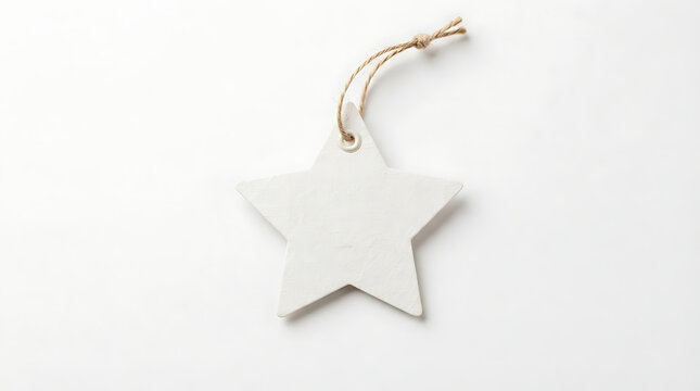Single white star shaped gift tag on a plain background
