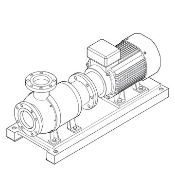 Isometric line art of chilled water pump skid