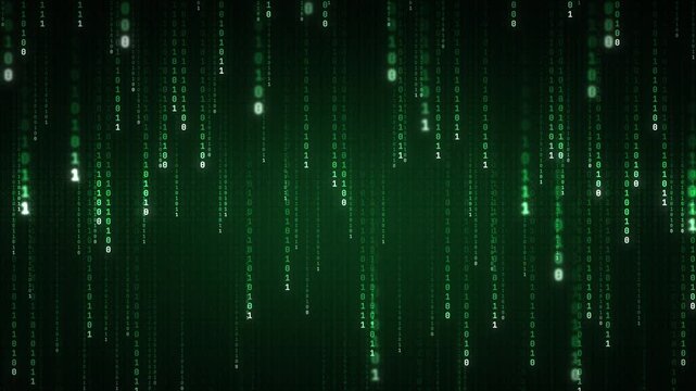 Green Digital Binary Code Matrix Style Falling Down as Data Stream Motion Graphic Video Background