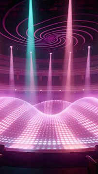 Vertical video: Starting cue moving LED dots and beams into pit, rising dome at hall for show