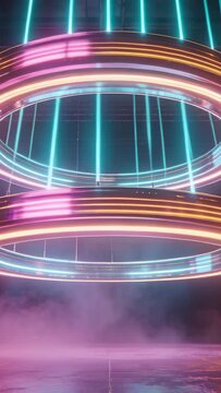 Vertical video: Pulsing rings responding to lighting cue on stage, creating fog and beams for show