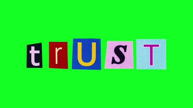 Colorful characters imply professional confidence, Brightly colored letters convey reliable corporate Trust, Vivid cutouts symbolize trustworthiness and dependability in business communications