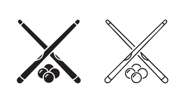 pool cue sticks and balls vector icon set with silhouette with line art silhouette with line art vector icon set