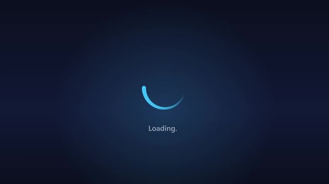 Dynamic blue circular loading spinner animation indicating data processing or system progress on a dark digital interface background, symbolizing waiting time and ongoing technical activity