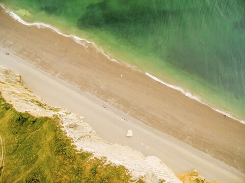 Dramatic aerial view to the coast of Normandy in Etretat, France