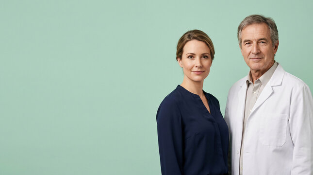 Dedicated healthcare professionals demonstrating vital collaboration, standing together against a clean background, embodying teamwork and shared expertise for patient care