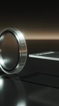 Vertical video: Turning metal ring showing rim as camera closing on glossy black base