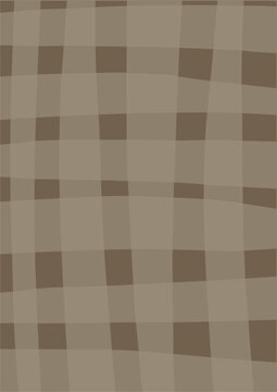 Abstract brown gingham plaid grid pattern background illustration with neutral beige wavy checkered squares, ideal for rustic fabric texture, geometric backdrop, and minimalist print design.