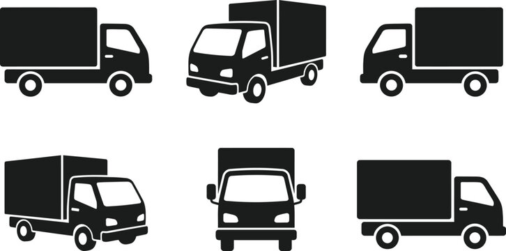 Set of delivery trucks in different viewing perspectives for logistics with transport transportation shipping business