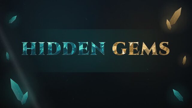 Cinematic fantasy crystal gemstone title sequence with hidden gems discovery text
