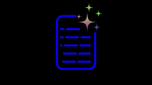 AI Text Generator Document with Sparkles Motion Graphic Loop on White Background for Smart Writing Software Content Creation and Digital Technology Projects in Ultra HD 4K