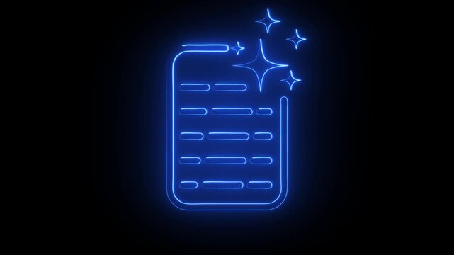 Glowing Blue Neon AI Text Generator Document with Sparkles Motion Graphic Loop on Solid Black Background for Smart Writing Software and Digital Technology Projects in Ultra HD 4K