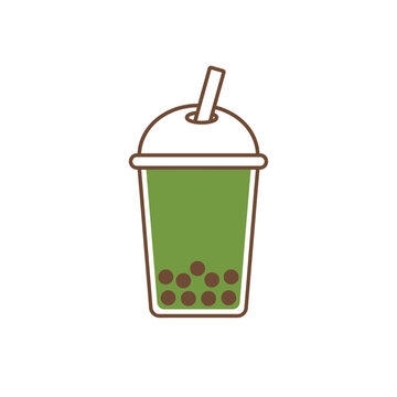 A simple flat vector illustration of a green matcha bubble tea drink.