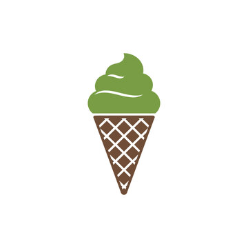 A simple flat vector illustration of a green matcha ice cream cone.