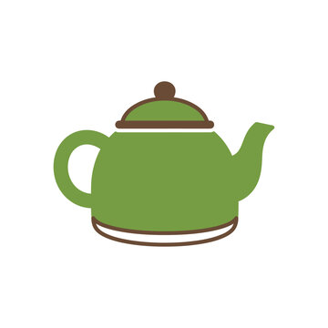 A simple green teapot illustration with a brown lid and handle.
